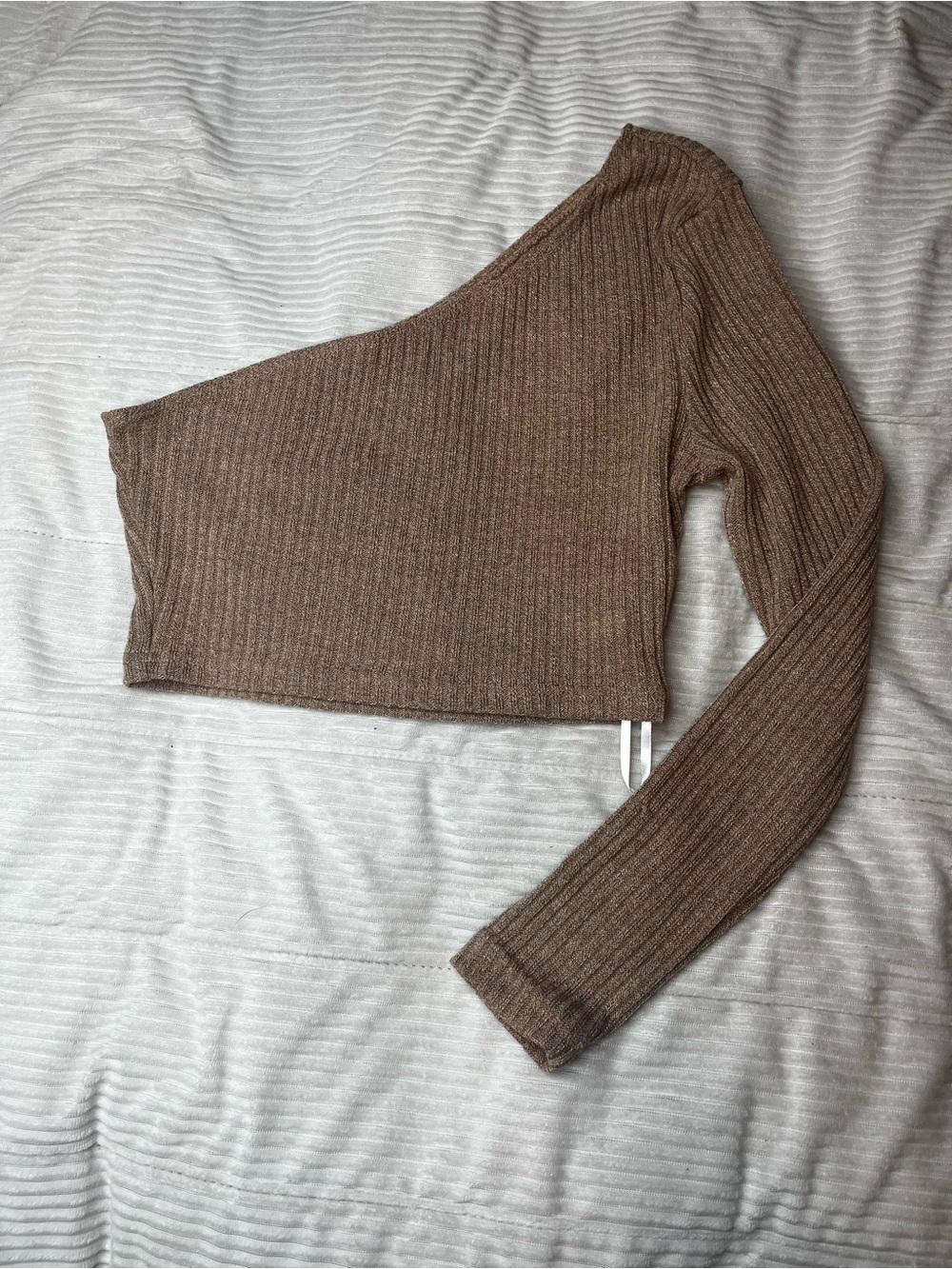 SHEIN Brown One-Shoulder Ribbed Crop Top
